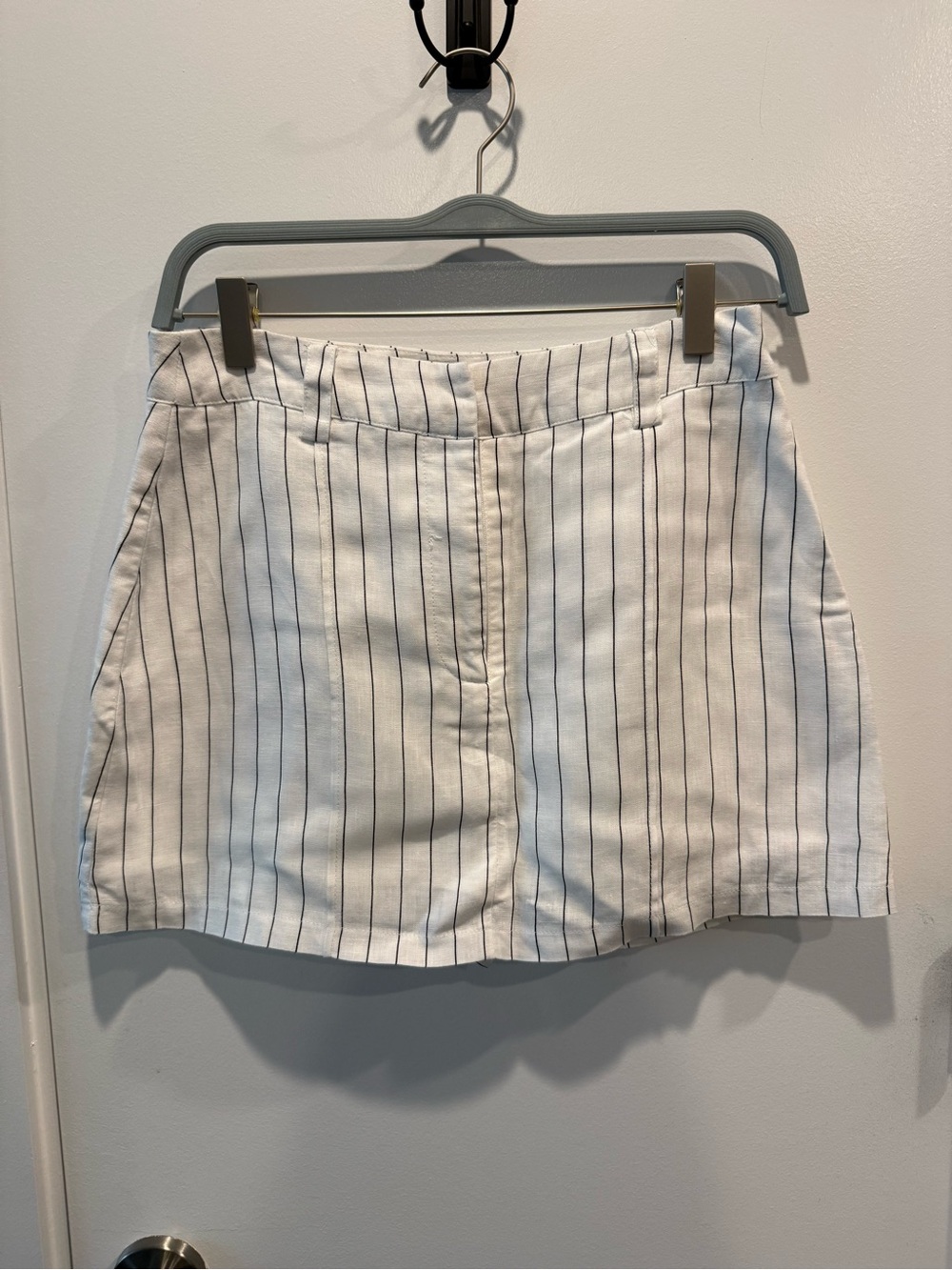 DISSH White Mini Skort with Black Pinstripes